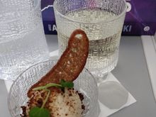 amuse bouche. Tasty coffee style mousse. Really good, except that not enough of that hapankorppu. The mousse was impossible to eat without.