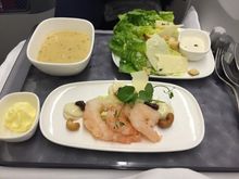 Appetizer setup - Lemongrass ginger prawns, little gem cesar salad, thai coconut soup (OMG!). I don't think the prawns actually had any lemongrass or ginger, there were cherries instead of pomegranate seeds and that definitely wasn't wasabi mayo, but it was still good!