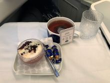 White and dark chocolate mousse for dessert