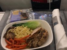 LAX-BOS redeye, more chicken. Was OK but expected a bit more (maybe a piece of bread, plated dessert?) on a transcon 