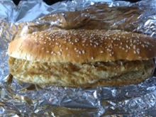 Egg omelet sandwich, surprisingly delicious and not dry.