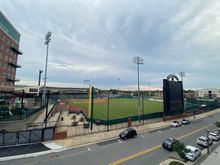 View to the baseball stadium from the pool deck