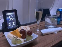 Mid-flight cheese plate. The F glassware was also found mid flight. 