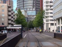 City center view, entrance Moxy hotel