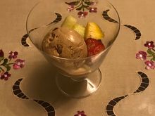 Les Amis Blue Mountain coffee ice cream , Japanese melon , Korean strawberries and Thai pineapple 