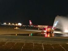A321 TF-MOM getting a water cannon salute