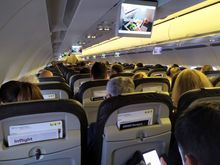 Interior of a SWISS flight on the Geneva to Zurich segment 