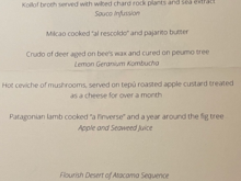 The menu and juice paring