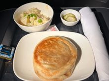 Mid-flight snack: Bao bun with curry potato salad.