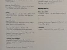 Dinner and pre landing menu. 