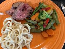 With cacio e pepe and stir fried vegetables 