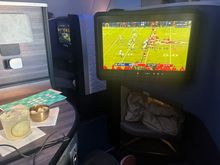 Mahomes vs Allen from 36k ft.  The 17" screen is outstanding, along with the memory foam like seat and all the other bells and whistles in the suite.