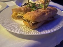 Pre-arrival steak sandwich. I should have passed on this as it was not worth the calories! 