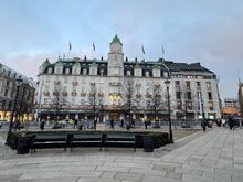 Grand Hotel — the Nobel Prizes award ceremonies were on Tues; look closely at the window immediately to the left of the tower