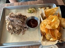 Pulled pork with habanero honey BBQ sauce and Kaiwe chips
