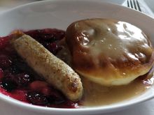 I didn't feel like having the omelette so took my chances w/ the pancakes. Pancakes were soggy, but the cran-apple compote was nice. ​​​
​​​​​​