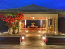This was the set up of my engagement/proposal dinner at the yoga pavilion. 
The food was a seafood bbq...I think if you do the Rock Studio, you have way more options for food, same with in Villa dining. 