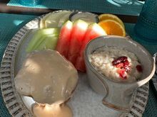 Breakfast Day 2: Fruit, yogurt, guava duff muffin, & oatmeal