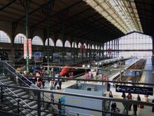 Paris Nord - a grander scale than St Pancras, but less well equipped to hold a train-load of Eurostar passengers once past the (even brisker) security screening.