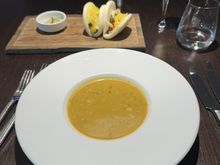 Soup. Hot, but the Boston AC clam chowder has it beat!