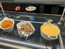 Pimento grits, turkey sausage, and sweet potatoes