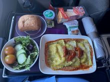 First meal service. "Vegetarian"