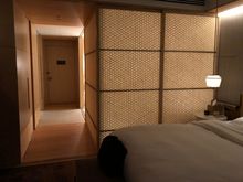 Night time view with bathroom privacy screen shuttered