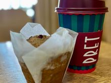 White coffee and a spiced apple muffin