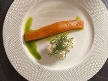 Smoked salmon - nicer than usual thick slice of fillet. Celeriac too mayonnaisey as always in the ccr. 