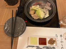 Hida beef, pork, chicken and vegetables cooked on a hot plate while we had the earlier food