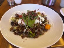 Grain bowl with poached eggs 