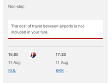 Results show Doha to Muscat then Kuala Lumpur to Bangkok - and an advisory that I need to make my own way between the two 