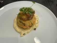 Fried green tomatoes with tartar like sauce and sweet jam; my favorite dish
