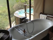 Soaking tub with plunge pool outside