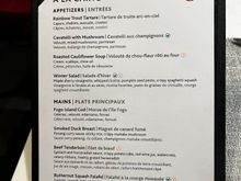 An updated menu 