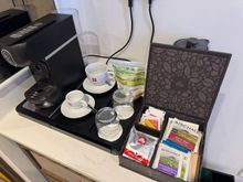 Coffee and tea (kettle hiding behind the lid)