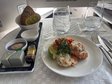 Sautéed garlic shrimp with chorizo and potato salad. The hors d’oeuvre was the best part of the meal.