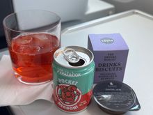 Aperitivo - canned negroni and the "famous" Aer Lingus biscuits and onion jam