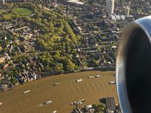 Looking south; Thames river with Rotherhithe on the far bank