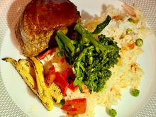 British beef fillet, broccolini, vegetable fried rice, oyster sauce
