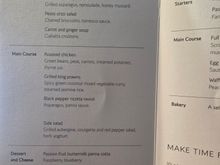 Main meal menu