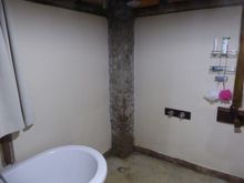 Bathroom - the shower is built into the ceiling rafter and drains in the corner of the room 