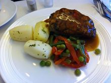 Dinner in F, LHR to IAD, UA 919