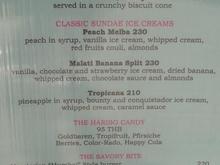 Menu for ice cream parlor