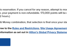 Even for the most expensive room type, there was no option to cancel at 173,000 points a night!