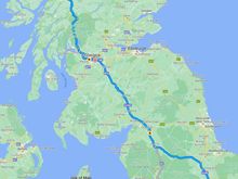 The route from Wetherby, England to Glencoe, Scotland