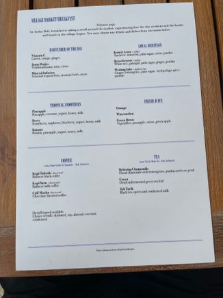 Breakfast drink menu