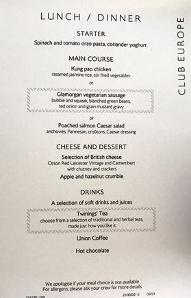 Menu cards provided