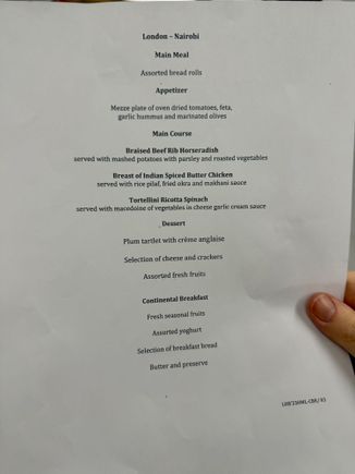 LHR NBO - no individual printed menu's available