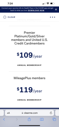 Does this mean anybody with a mileage plus account (no status) can sign up for clear at an annual rate of $119?